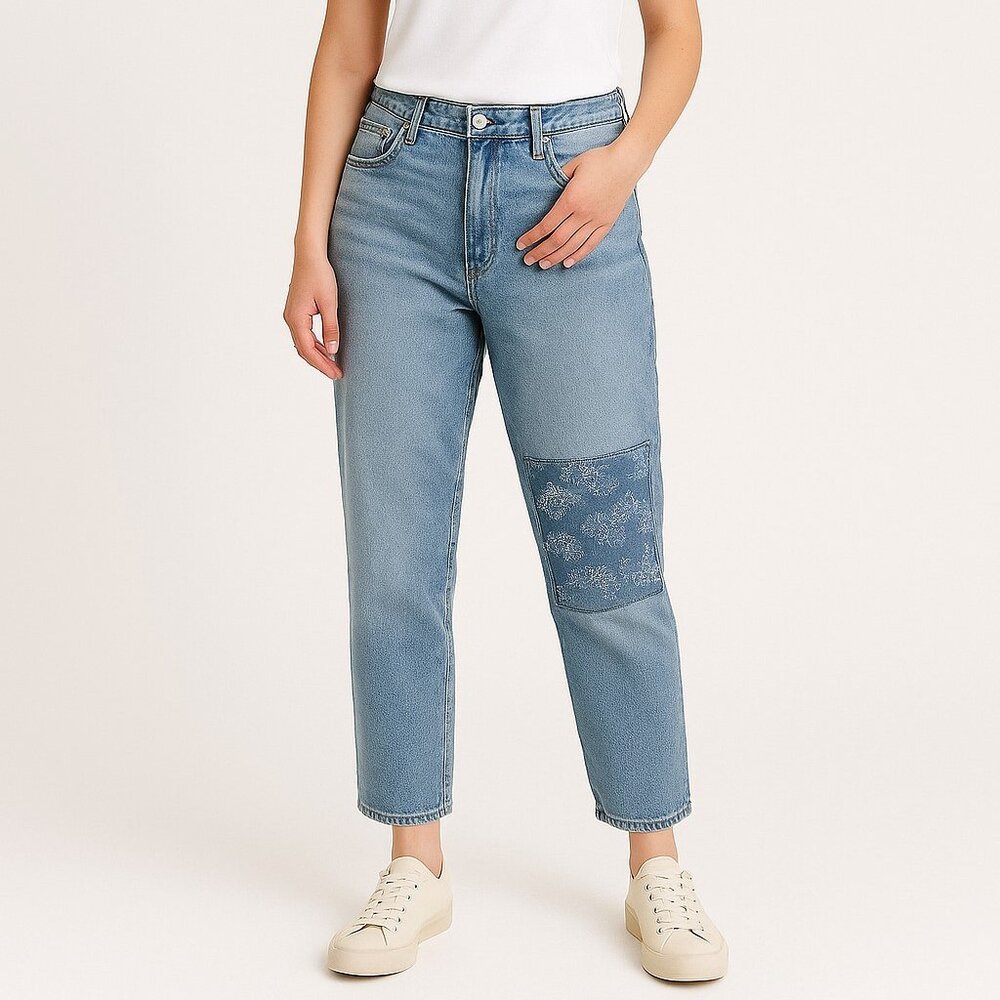 J Crew Slouchy Boyfriend Norwich Wash Jeans Floral Patch